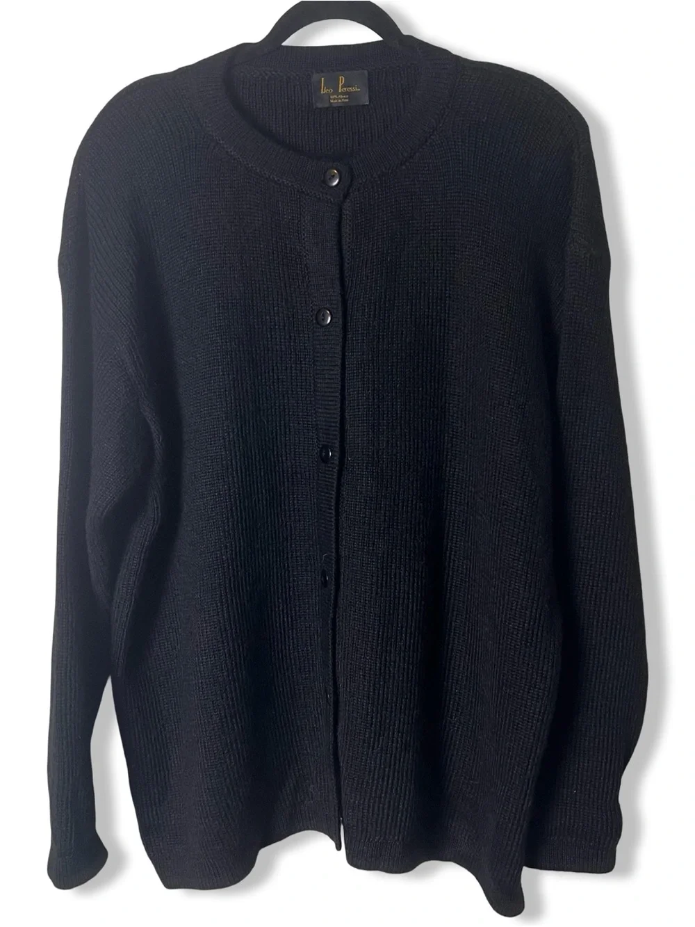 Leo Peressi Women’s Vintage Black Alpaca Cardigan Oversized‎ Shoulder Pads